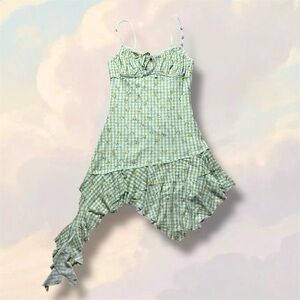 Kimchi blue gingham floral fairy mesh ruffle mini dress